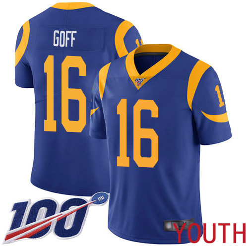 Los Angeles Rams Limited Royal Blue Youth Jared Goff Alternate Jersey NFL Football 16 100th Season Vapor Untouchable